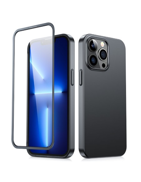 
Dėklo dangtelis skirtas iPhone 13 Pro Max, galinis ir priekinis dangtelis + grūdintas stiklas, juodas
