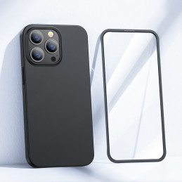 
Dėklo dangtelis skirtas iPhone 13 Pro Max, galinis ir priekinis dangtelis + grūdintas stiklas, juodas
