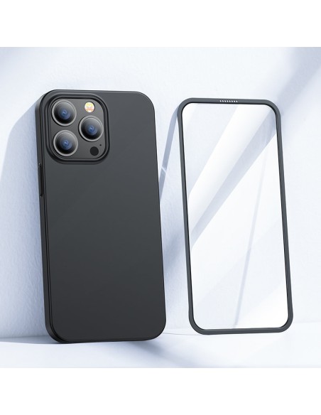 
Dėklo dangtelis skirtas iPhone 13 Pro Max, galinis ir priekinis dangtelis + grūdintas stiklas, juodas
