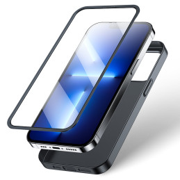 
Dėklo dangtelis skirtas iPhone 13 Pro Max, galinis ir priekinis dangtelis + grūdintas stiklas, juodas
