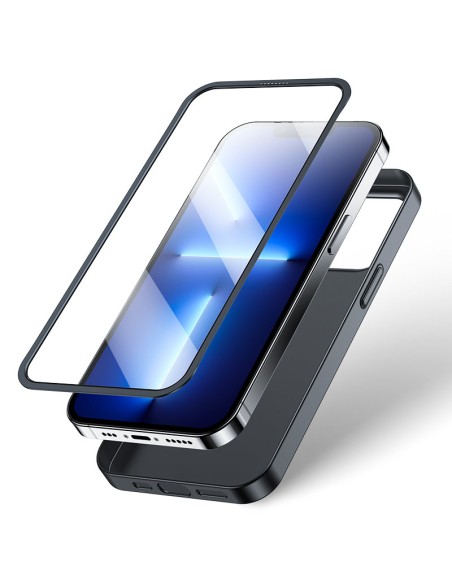 
Dėklo dangtelis skirtas iPhone 13 Pro Max, galinis ir priekinis dangtelis + grūdintas stiklas, juodas
