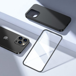 
Dėklo dangtelis skirtas iPhone 13 Pro Max, galinis ir priekinis dangtelis + grūdintas stiklas, juodas
