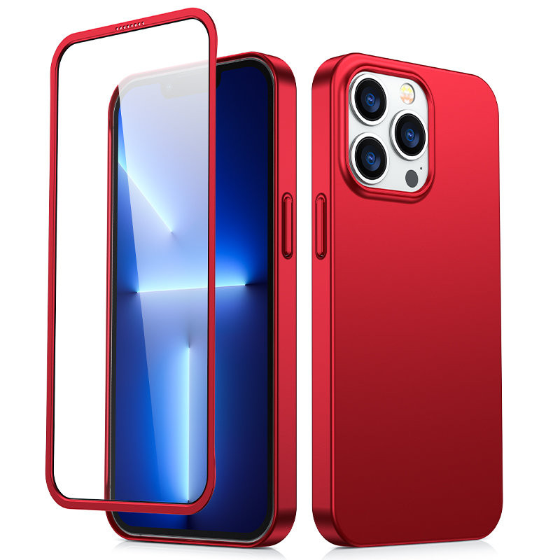 
Dėklas iPhone 13 Pro Max, galinis ir priekinis dangtelis + grūdintas stiklas, raudonas
