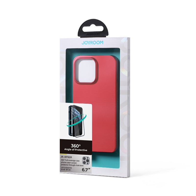 Dėklas iPhone 13 Pro Max, galinis ir priekinis dangtelis + grūdintas stiklas, raudonas