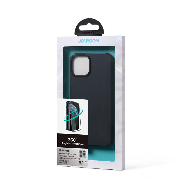 Dėklo dangtelis iPhone 13 Pro, galinis ir priekinis dangtelis + grūdintas stiklas, juodas