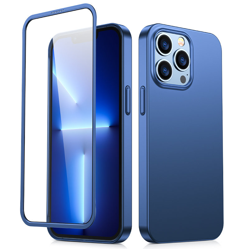 
Dėklas iPhone 13 Pro, galinis ir priekinis dangtelis + grūdintas stiklas, mėlynas
