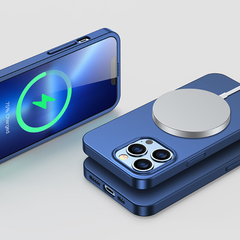 Dėklas iPhone 13 Pro, galinis ir priekinis dangtelis + grūdintas stiklas, mėlynas