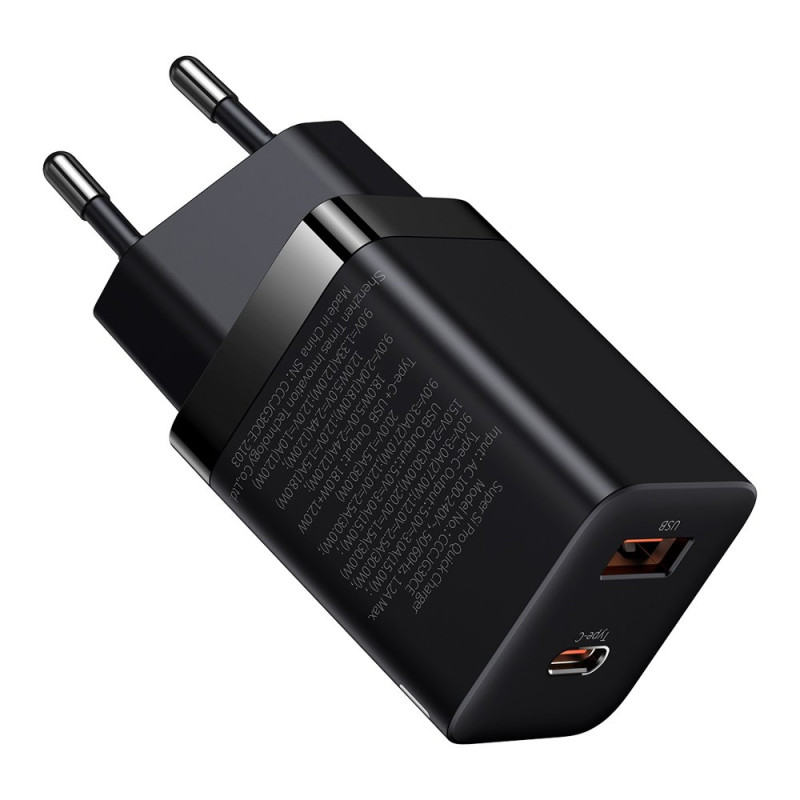 
Greitas USB įkroviklis USB-C 30W PD QC Super Si Pro juodas
