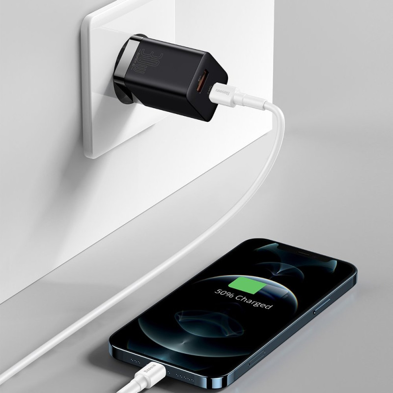 Greitas USB įkroviklis USB-C 30W PD QC Super Si Pro juodas
