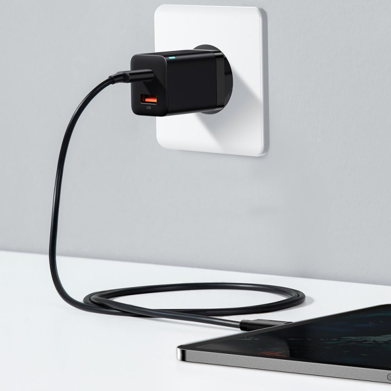 Greitas USB įkroviklis USB-C 30W PD QC Super Si Pro juodas