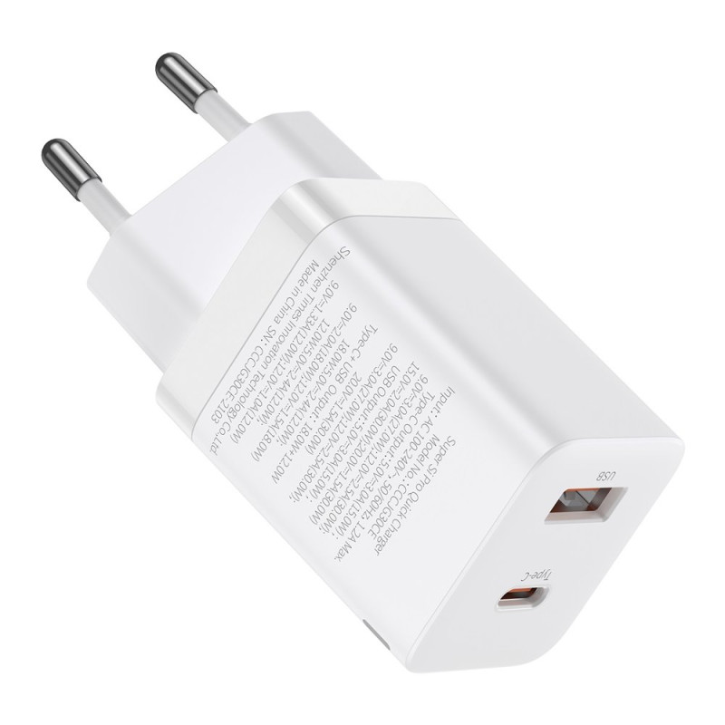 
Greitas USB įkroviklis USB-C 30W PD QC Super Si Pro balta
