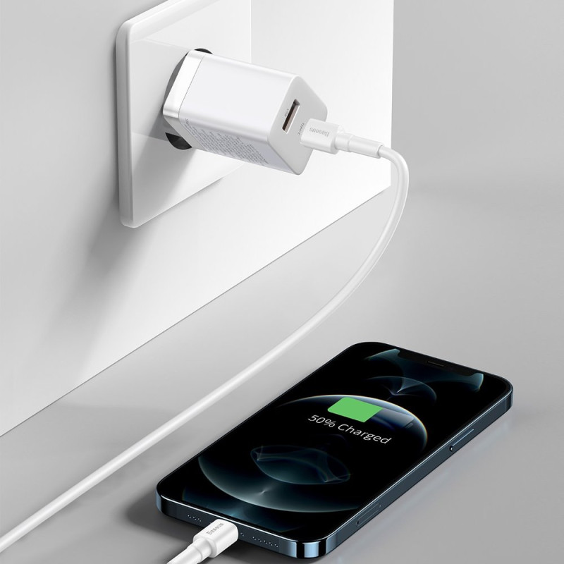 Greitas USB įkroviklis USB-C 30W PD QC Super Si Pro balta