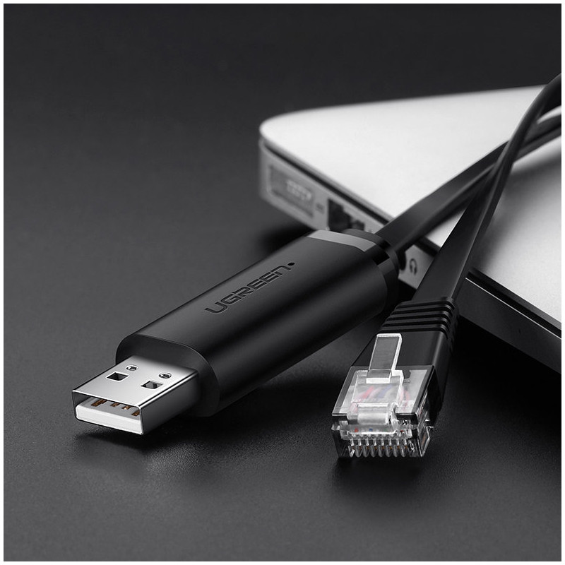 Konsolinis laidas, USB - RJ45 adapteris, vytos poros Ethernet kabelis, 1,5 m, juodas