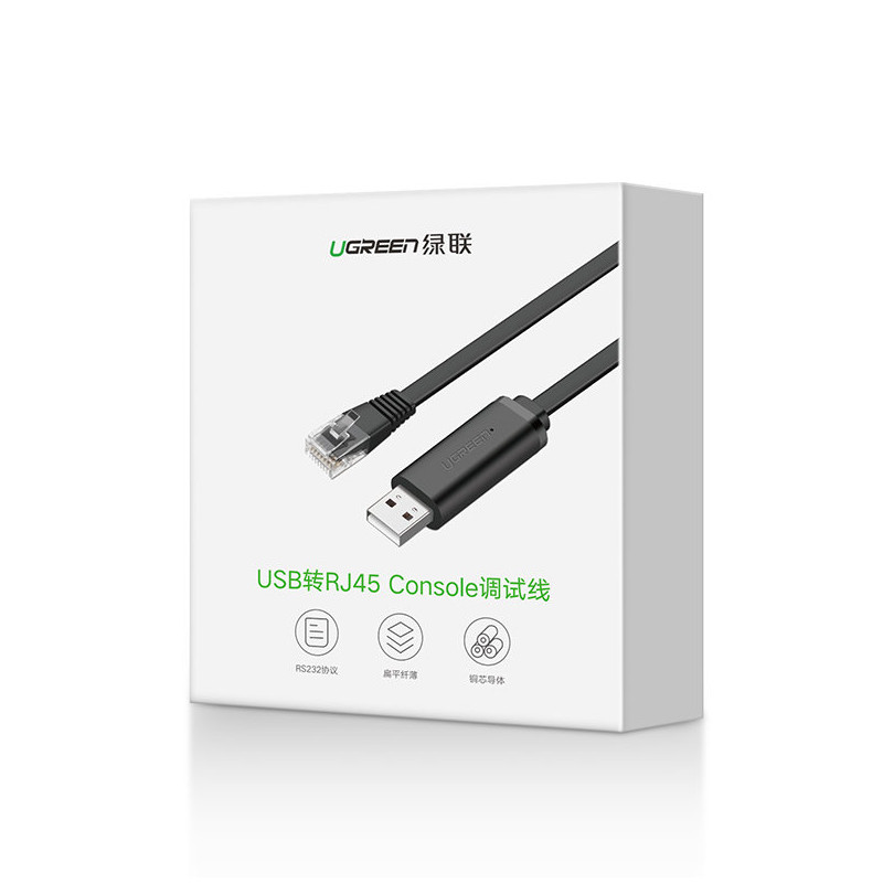 Konsolinis laidas, USB - RJ45 adapteris, vytos poros Ethernet kabelis, 1,5 m, juodas