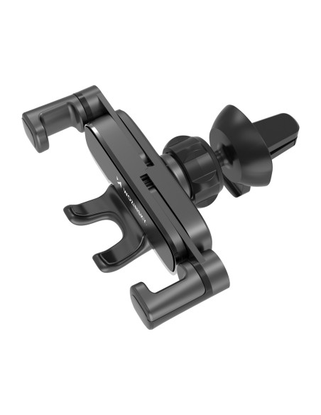 Juodas gravitacinis telefono laikiklis grotelėms automobilyje