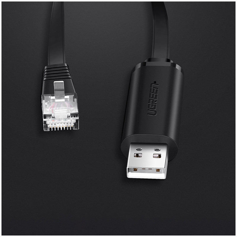 Konsolinis laidas, USB - RJ45 adapteris, vytos poros Ethernet kabelis, 1,5 m, juodas