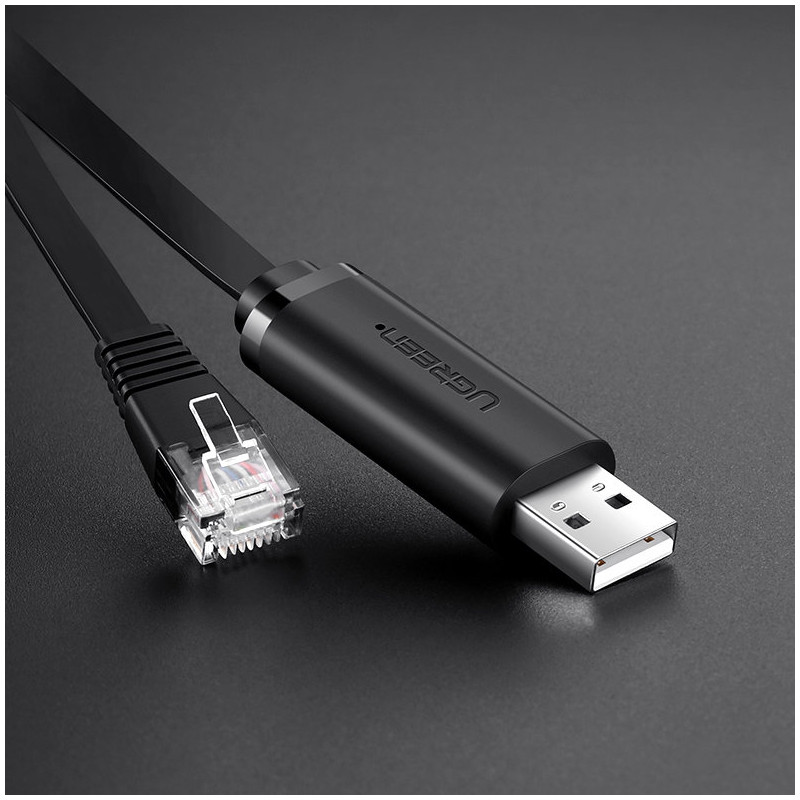 Konsolinis laidas, USB - RJ45 adapteris, vytos poros Ethernet kabelis, 1,5 m, juodas