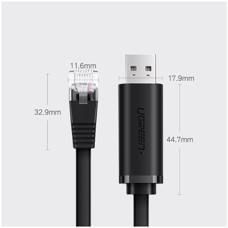 Konsolinis laidas, USB - RJ45 adapteris, vytos poros Ethernet kabelis, 1,5 m, juodas