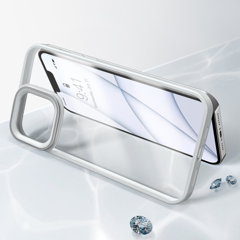 Šarvuotas, atsparus dėklas skirtas iPhone 13 Pro Max su pilku gelio rėmeliu