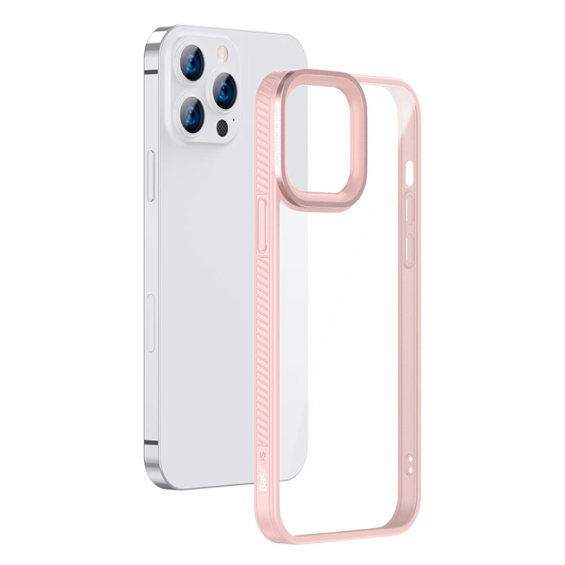 Šarvuotas atsparus dėklas iPhone 13 Pro su rausvu gelio rėmeliu