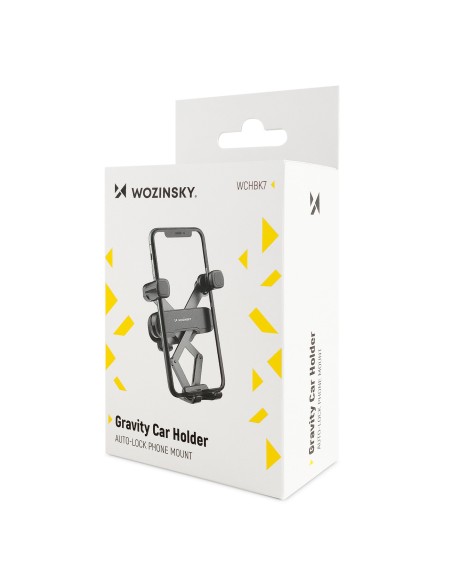 Juodas gravitacinis telefono laikiklis grotelėms automobilyje