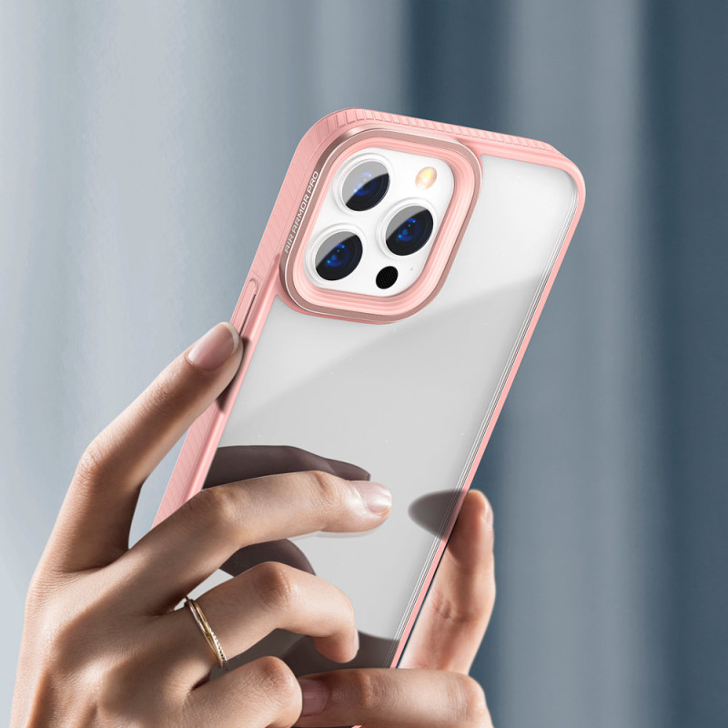 Šarvuotas atsparus dėklas iPhone 13 Pro su rausvu gelio rėmeliu