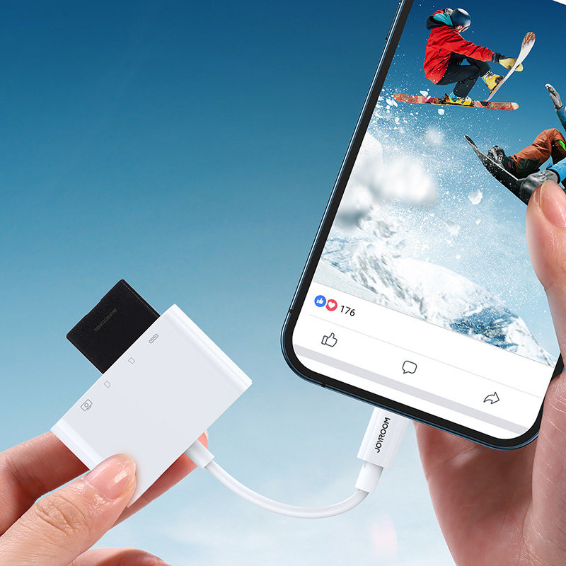 HUB kortelių skaitytuvo adapteris iPhone OTG Lightning - USB SD TF kortelių skaitytuvas baltas