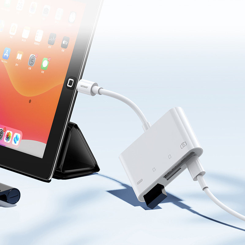 HUB kortelių skaitytuvo adapteris iPhone OTG Lightning - USB SD TF kortelių skaitytuvas baltas