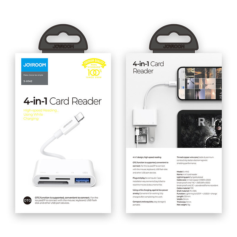 HUB kortelių skaitytuvo adapteris iPhone OTG Lightning - USB SD TF kortelių skaitytuvas baltas