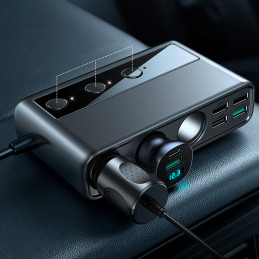 
9in1 automobilinio įkroviklio skirstytuvas 5x USB 1x USB-C 3x cigarečių degiklio lizdas PD QC juodas
