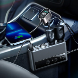 
9in1 automobilinio įkroviklio skirstytuvas 5x USB 1x USB-C 3x cigarečių degiklio lizdas PD QC juodas
