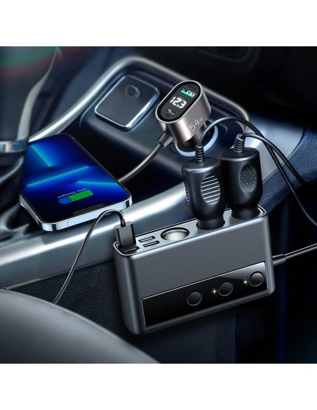 
9in1 automobilinio įkroviklio skirstytuvas 5x USB 1x USB-C 3x cigarečių degiklio lizdas PD QC juodas
