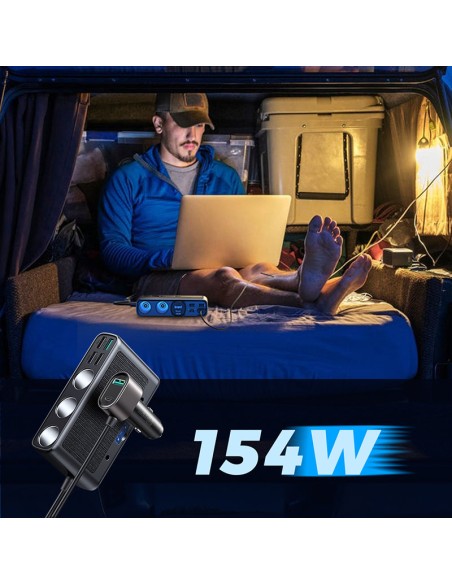 
9in1 automobilinio įkroviklio skirstytuvas 5x USB 1x USB-C 3x cigarečių degiklio lizdas PD QC juodas
