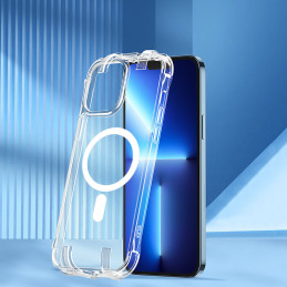 
Magnetinis dėklas iPhone 13, šarvuotas dangtelis su kabliukais, skaidrus stovas
