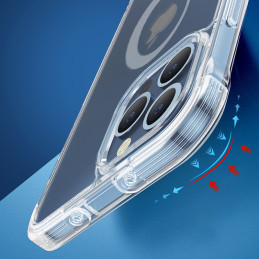 
Magnetinis dėklas iPhone 13, šarvuotas dangtelis su kabliukais, skaidrus stovas

