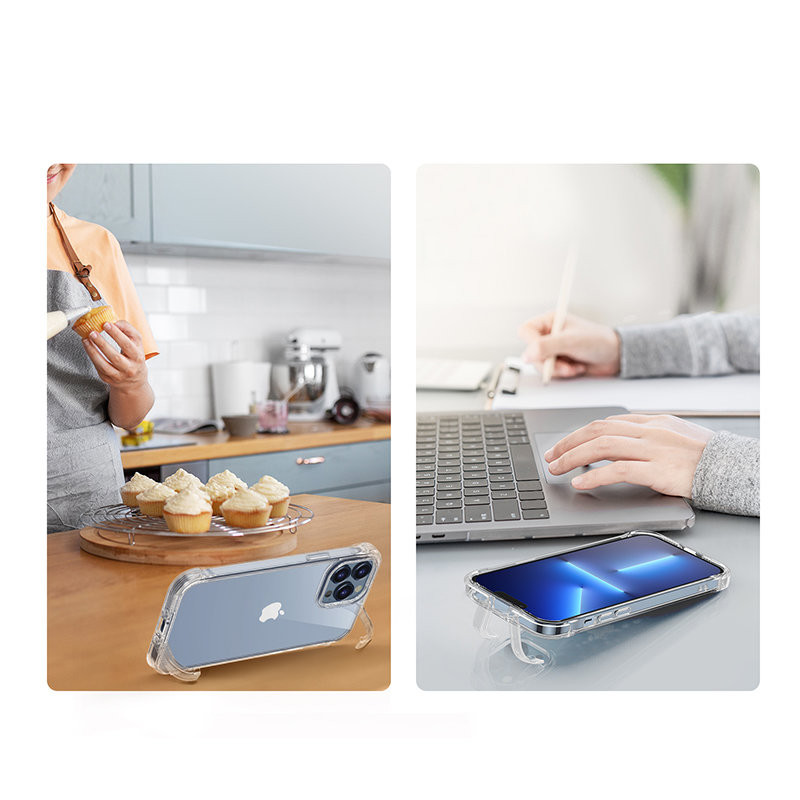 Magnetinis dėklas iPhone 13 Pro, šarvuotas dangtelis su kabliukais ir permatomu stovu
