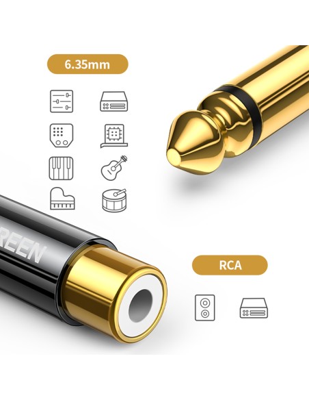 Adapterio kištuko lizdo adapteris 6,35 mm vyriškas ir RCA moteriškas auksinis
 
Adapterio kištuko lizdo adapteris 6,35 mm vyriškas ir RCA moteriškas auksinis
