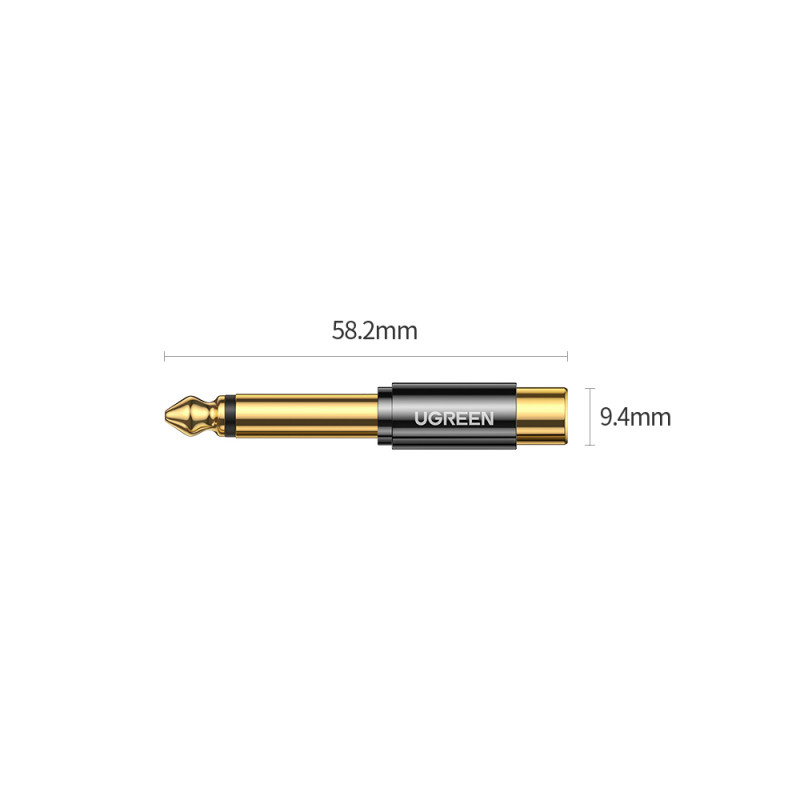 Adapterio kištuko lizdo adapteris 6,35 mm vyriškas ir RCA moteriškas auksinis