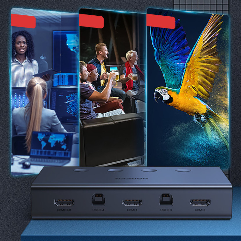KVM Switch Klaviatūra Vaizdo pelė 4x HDMI 4x USB 4x USB-B juoda
