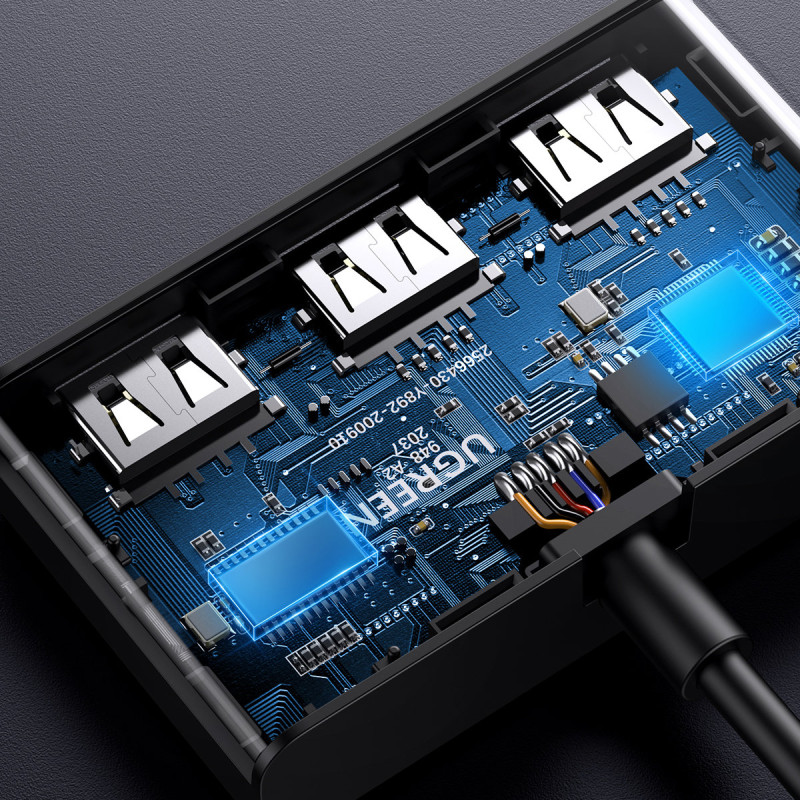 Jungiklio adapterio perjungimo dėžutė USB 2 įėjimai - 3 išėjimai juodi