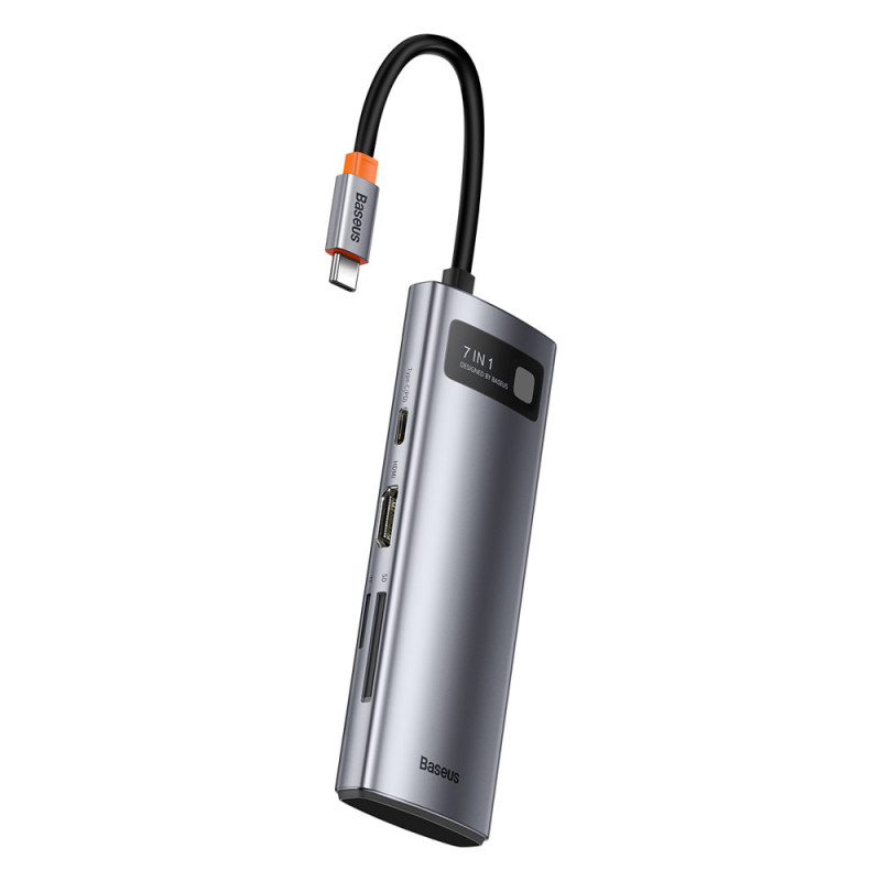 Daugiafunkcis HUB USB 7in1 C tipo HDMI TF PD kortelių skaitytuvas pilkas