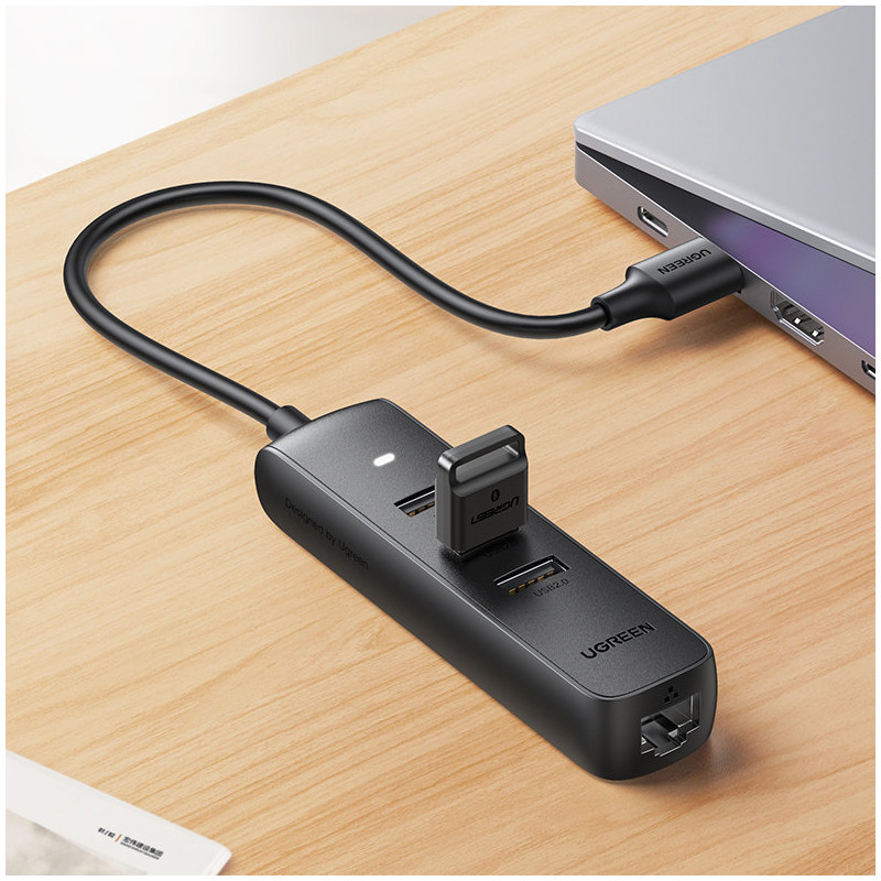 USB skirstytuvo adapteris - Ethernet RJ45 3x USB juodas