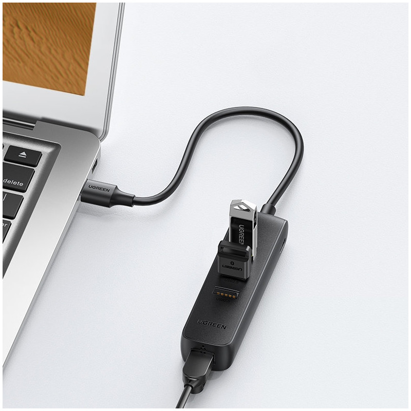 USB skirstytuvo adapteris - Ethernet RJ45 3x USB juodas