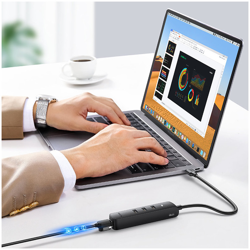 USB skirstytuvo adapteris - Ethernet RJ45 3x USB juodas
