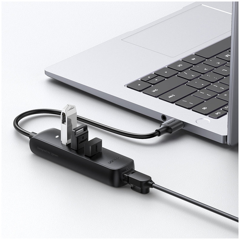 USB skirstytuvo adapteris - Ethernet RJ45 3x USB juodas