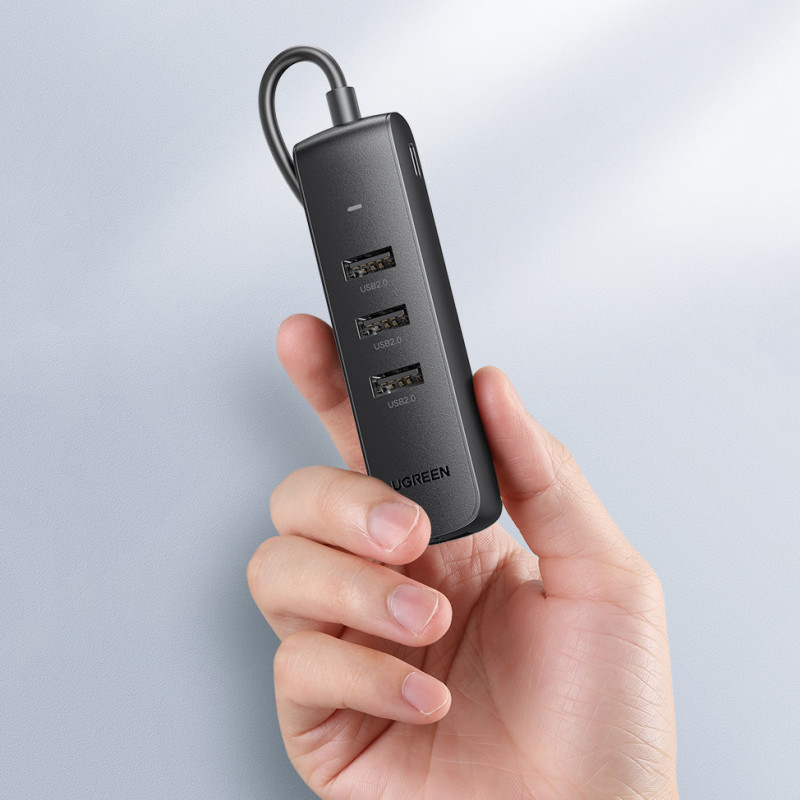 USB skirstytuvo adapteris - Ethernet RJ45 3x USB juodas