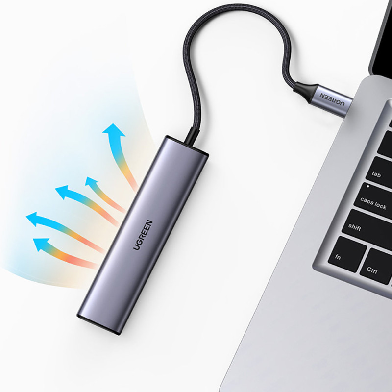 Daugiafunkcis HUB adapteris USB-C skirstytuvas - 3x USB Ethernet RJ-45 USB-C PD pilka