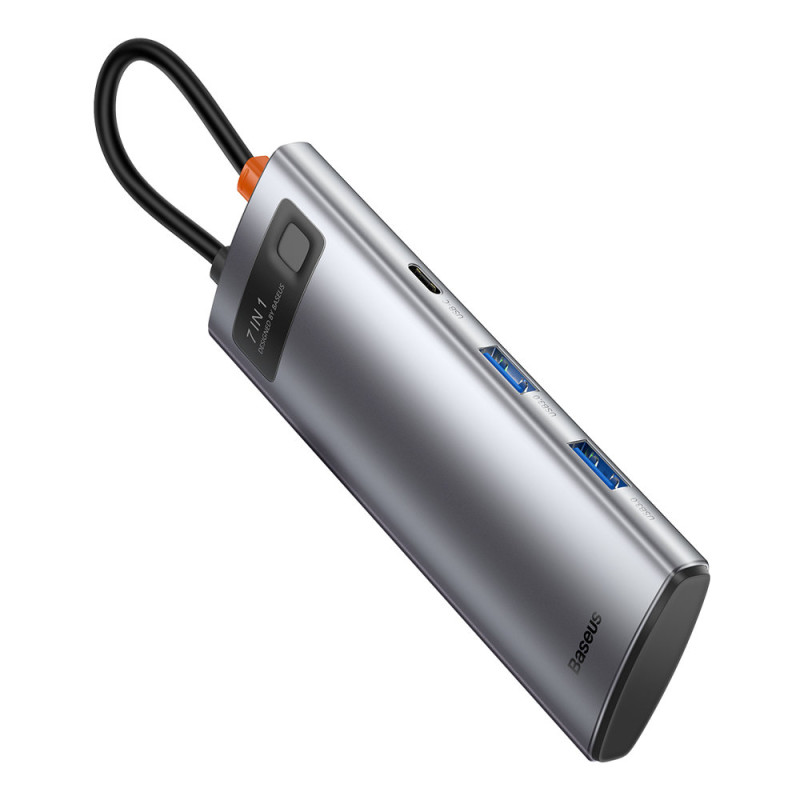 Daugiafunkcis HUB USB 7in1 C tipo HDMI TF PD kortelių skaitytuvas pilkas