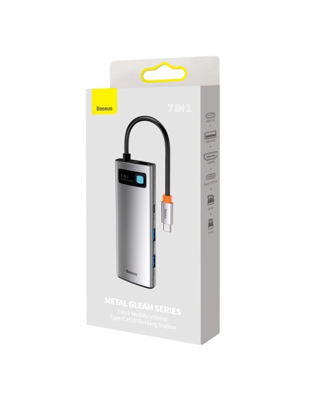 Daugiafunkcis HUB USB 7in1 C tipo HDMI TF PD kortelių skaitytuvas pilkas Daugiafunkcis HUB USB 7in1 C tipo HDMI TF PD kortelių skaitytuvas pilkas
