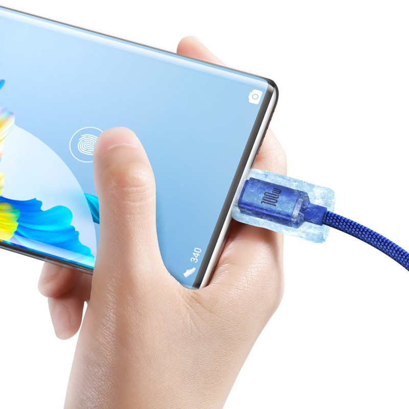 Kabelis greitam įkrovimui ir duomenų perdavimui USB - USB-C 100W 1,2m mėlynas